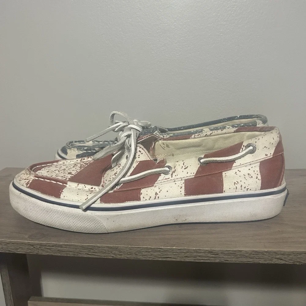 Sperry Men's USA Flag Red White and Blue size 8m Slides Topsider Shoes American